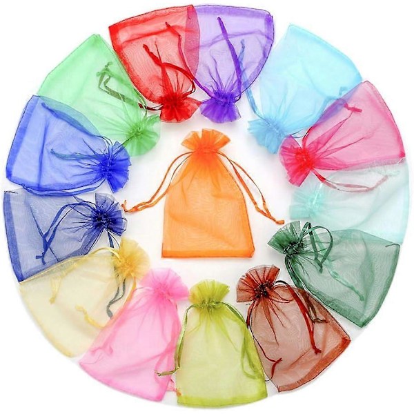50 stk. 6x9\" Organza Poser med Snøre, Assorterede Farver, til Festgaver