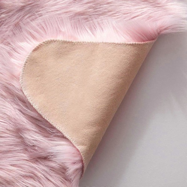 Fuskpälsmatta, fårskinn, fluffig matta, mjuk ullmatta för sovrum soffa golv, 60 x 90 cm, oregelbunden form, rosa