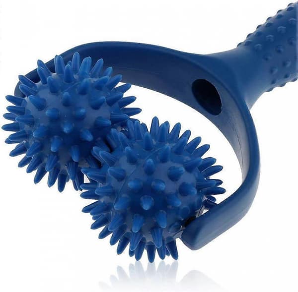 Massage roller med 2 massagebollar med små bitar för axel-, ben- och muskelavslappning.