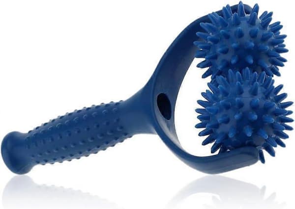 Massage roller med 2 massagebollar med små bitar för axel-, ben- och muskelavslappning.