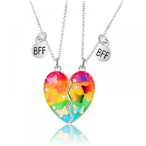 BFF Jewelry 2x Bästa Vänner Halsband med Fjärils Paljett Gåva till Kvinnor Flickor