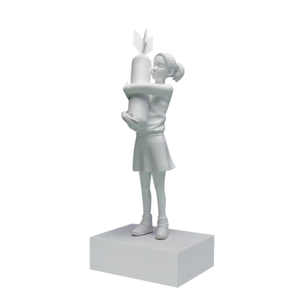(Hvid) Bomb Hugger Banksy Skulptur Pige Street Art Resin Statue Design Ornamenter Kontor Hjem Indretning