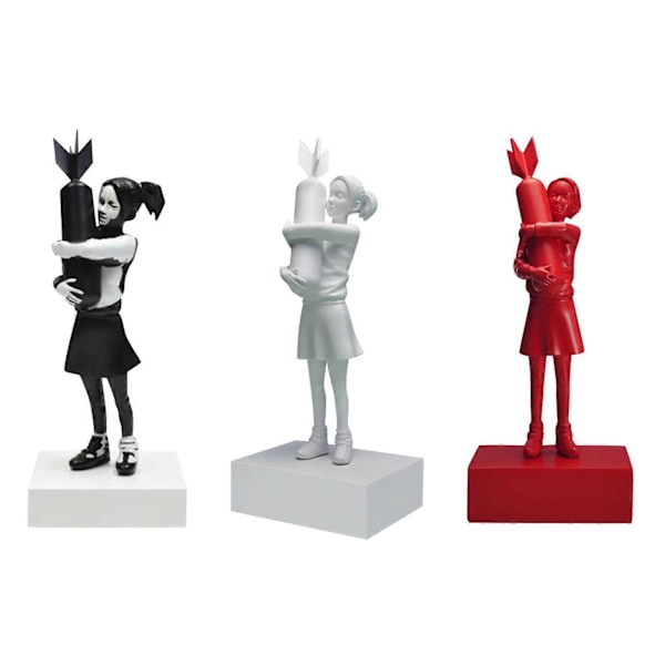(Hvid) Bomb Hugger Banksy Skulptur Pige Street Art Resin Statue Design Ornamenter Kontor Hjem Indretning