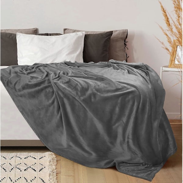 (Mørkegrå) Fleece Tæppe [180x200cm, Bordeaux] Blødt og tykt fleece tæppe til alle årstider til senge, sofaer, stole og divaner