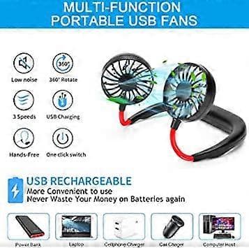 Bærbar halsventilator, Mini USB genopladelig hovedventilator til ansigtet Håndventilator, Lille halsventilator