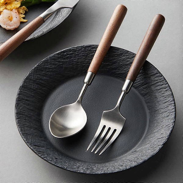 Bestickset med valnötshandtag, 4 delar rostfritt stål