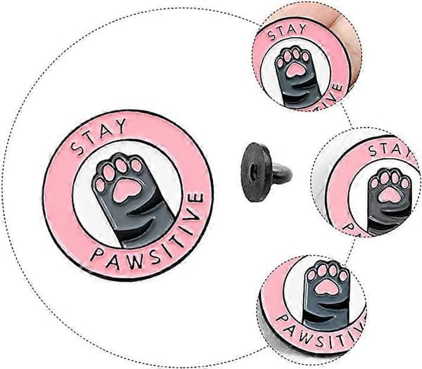 Pink Kat Broche - Rund Broche - Til Frakker, Tasker, Tørklæder