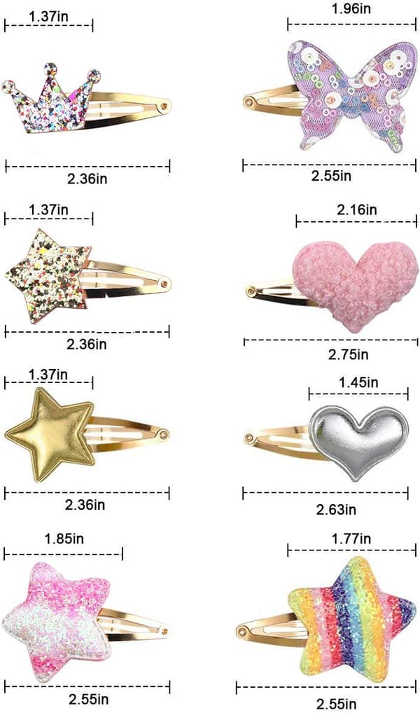 8 par/16 pakke hårspænder til piger, Gingbiss sommerfugl metal snap hårspænder, søde piger hårspænder hjerteformede hårspænder tilbehør til børn