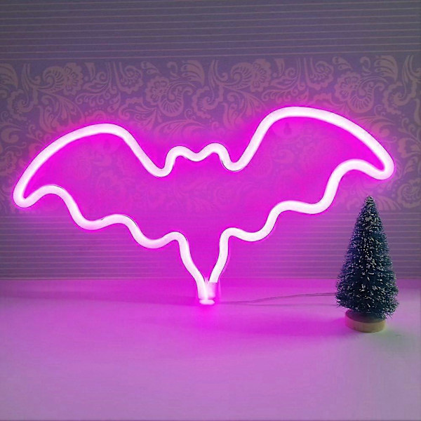 Neon Lys, LED Flagermusformet Dekorationslys, Vægdekoration til Jul, Fødselsdagsfest, Børneværelse, Stue, Bryllupsfestdekoration (Pink) 1 stk.