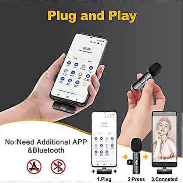 Trådløs Lavalier Mikrofon, 2.4GHz Lavalier Mikrofon til Smartphone, Mini USB C Lavalier Mikrofon til TikTok, Facebook, Youtube, Vlog