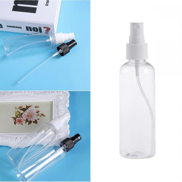 Bärbar Sprayflaska Påfyllningsbar Reseanvändning Transparenta Flaskor med Vit Spruta 100ml Cylindrisk Läcksäker 4st