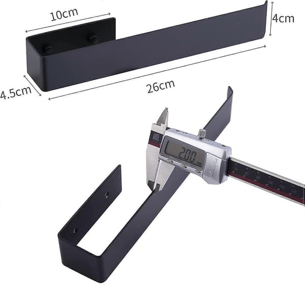 Selvklæbende håndklædeholder i rustfrit stål til badeværelse og køkken - 26 cm - Sort - 3M selvklæbende og boring