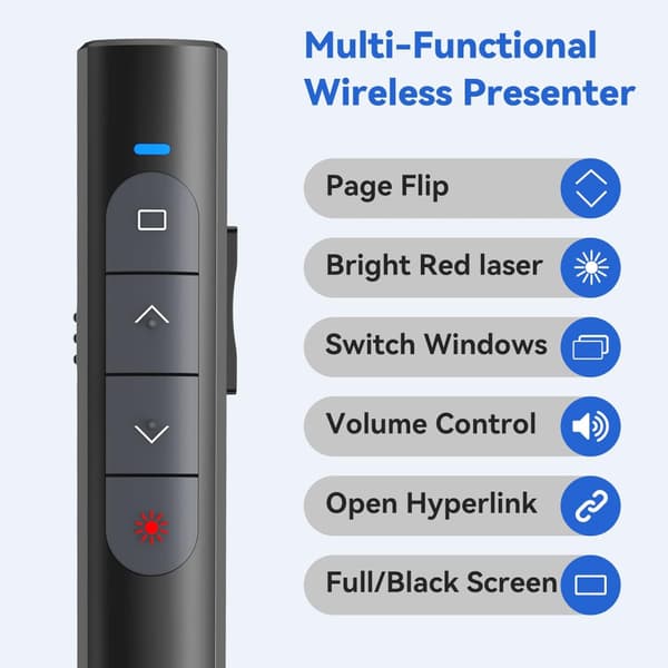 Præsentations-klikker Powerpoint Pointer Pen, 2.4GHz Hyperlink Lydstyrke Trådløs Computer Fjernbetjening til Præsentation, Undervisning