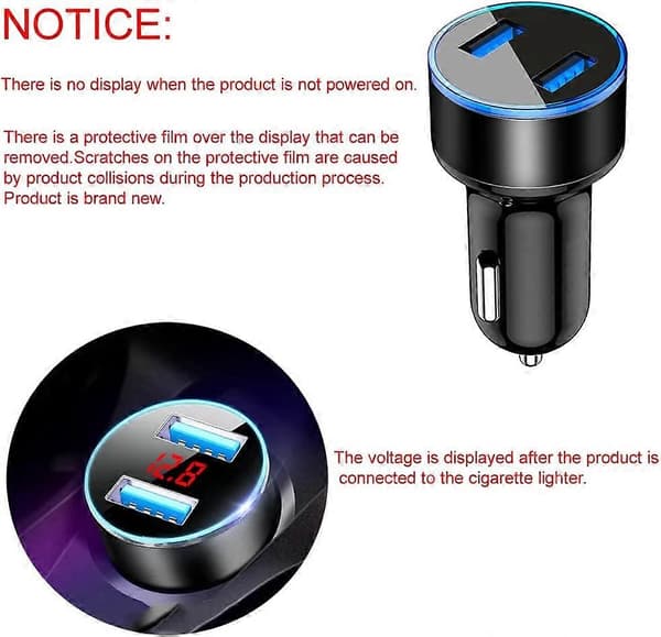 USB-billader, LED-skjerm Spenningsdetektor for bil 5V/3.1A Doble USB-porter Metall Billaderadapter for IPhone IPa