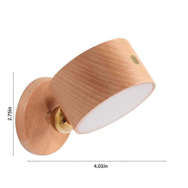 Magnetisk væglampe i træ, 360° roterbar LED væglampe USB genopladelig batteridrevet dæmpbar natlampe læselampe magnetisk skab