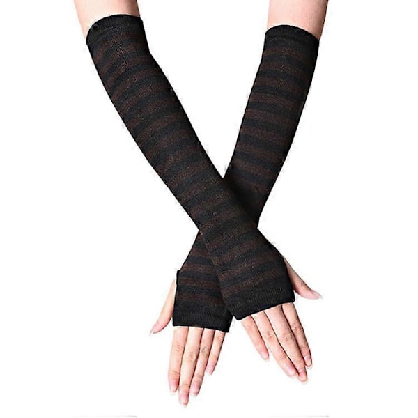 3 par Långa handskar armskydd cospla anime randiga öppna finger bomull långt handledsskydd A