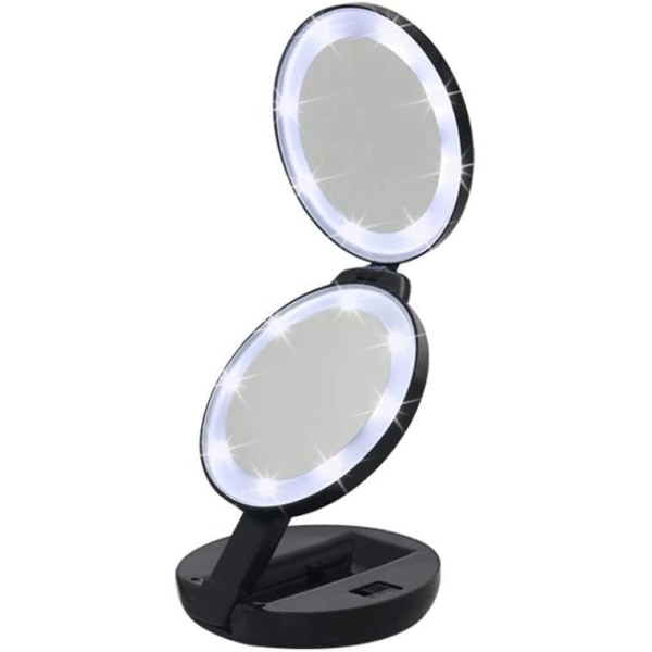 Rund trefaldig LED-sminkspegel Dubbelsidig ljusspegel