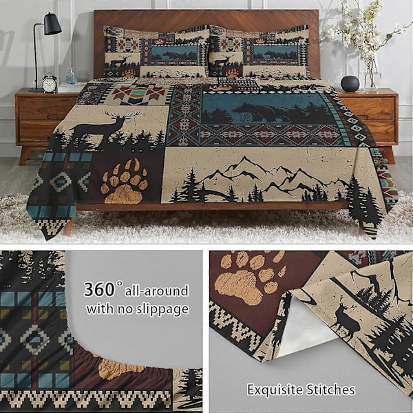 4 Delar Retro Mjukt Mikrofiber Lakan Set för Sovrum Säng Dekor Queen Size