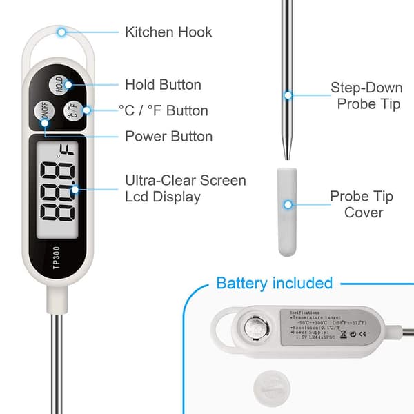 Digital ugnstermometer, köttermometer, köksbaktermometer, 1 st, för köket, stor display, snabb mätning, lå