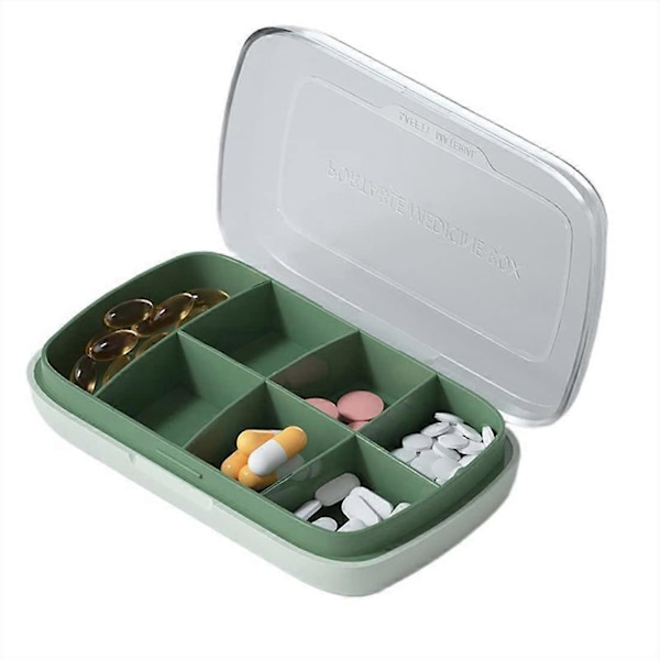 1 Styck Portabel Pillerorganisatör, Daglig Pillerorganisatör i Fickformat, Pillerorganisatör, Pillerpåminnare, Pillbox, Tabletter, Vitaminer (7 Fack Grön)