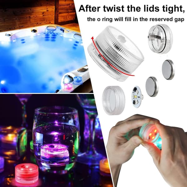 Mini undervannslys RGB flerfarget 10 stk vanntett