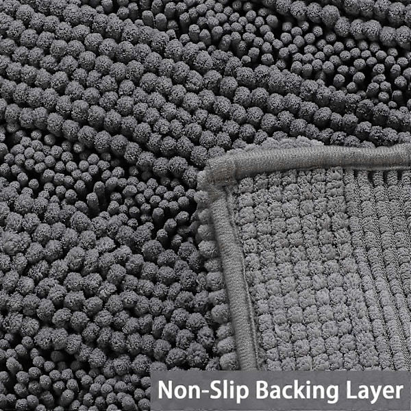 Stor Grå Plysch Chenille Halkfri Tvättbar Super Vattenabsorberande Mjuk Badrumsmatta för Badrum 47x17