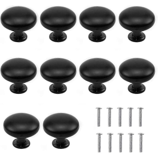 10 st Matt Svart Lådknapp, Skåphandtag, Lådhandtag, Byråknoppar, Lådknappset, Skåphandtag, med Rund Topp, 30mm Knopp