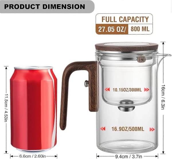 Magnetisk tekanne i glass med vannseparasjon for gavepakke 27oz/800ml