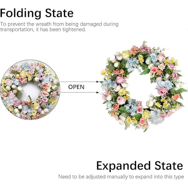 16-tums sommarblomsterkrans - Ros- och hortensiadekoration för alla årstider