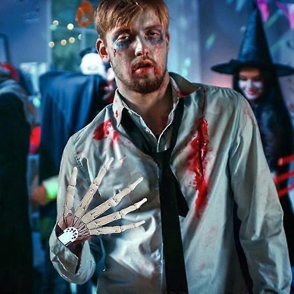 (Vit) Halloweenhandskar med rörliga fingrar White