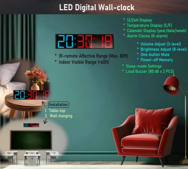 LED Gym Timer Stopur med fjernbetjening, Tælle Ned/Op Ur Timer, Interval Timer