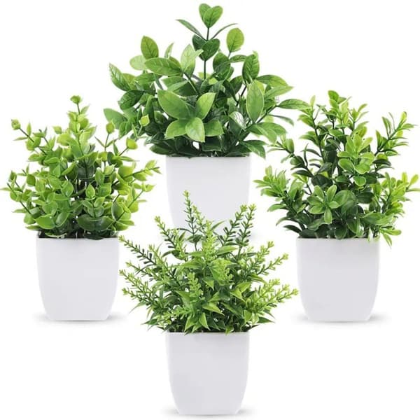 Kunstige Miniplanter, Falske Potteplanter, 4 Stykker