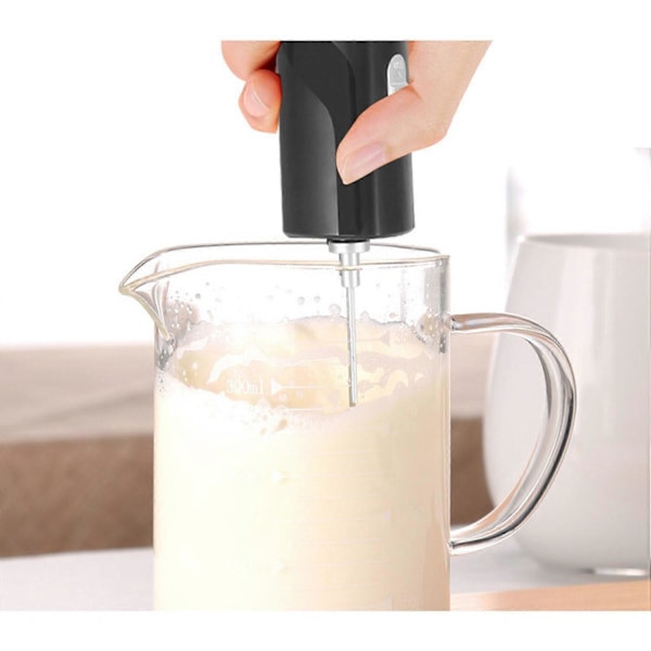 (Svart) Mini Håndholdt Trådløs Blender med Elektrisk Melkeskummer