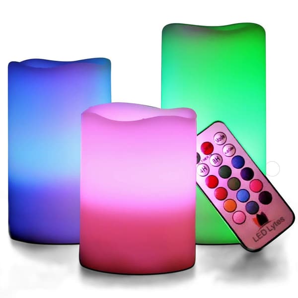 3 stk. LED fyrfadslys batteridrevne 18 taster farverige