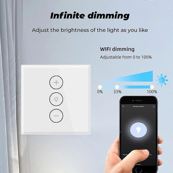 Dimmer, Procentfunktion WiFi Ljusdimmer med Timerfunktion, WLAN Röststyrning Infälld Ljusdimmer