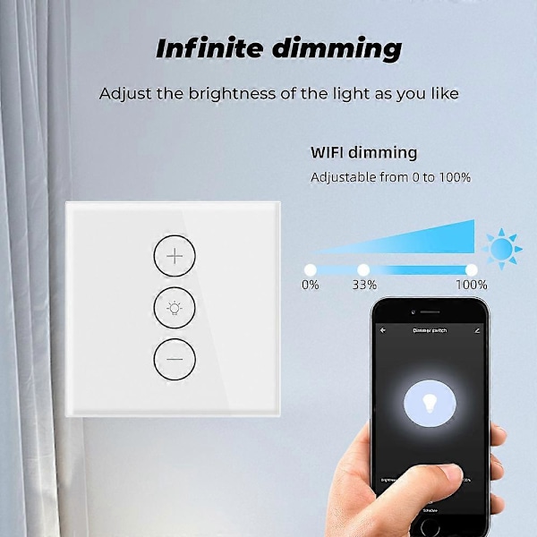 Dimmer, Prosentfunksjon WiFi Lysdimmer med Timerfunksjon, WLAN Stemmekontroll Innfelt Lysdimmer