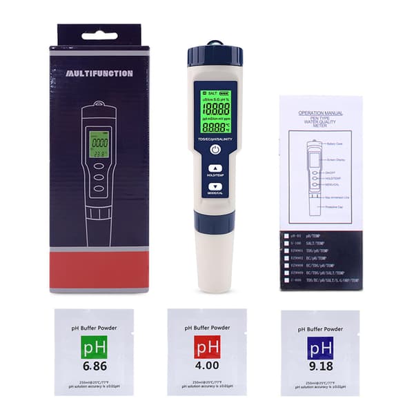 Pool Salt Tester, Digital Salinitetsmätare, Hög Noggrannhet 5 I 1 Salinitetstestare för Saltvatten, IP67 W
