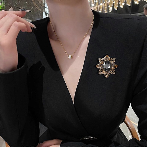 Guldpläterad Oval Brosch med Strass - Viktoriansk Slag- & Hatt Smycke