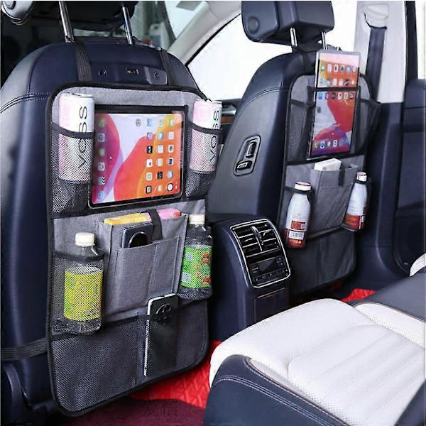 Grå Børne Bilorganisator, 1 stk. Auto Interiør Tilbehørsopbevaring, Transparent Tablet Holder 10 Lommer