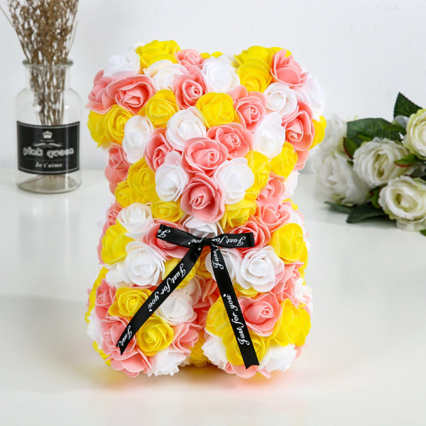 25 cm Rose Teddy Bear Rose Blomsterdekoration Julklappar Rosa+vit+gul