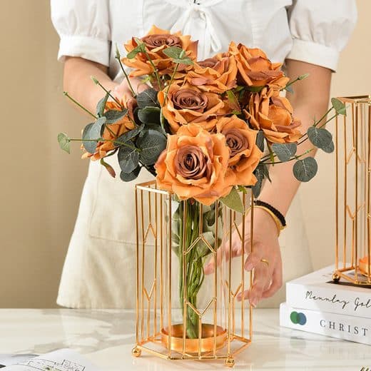 Dekorativ glasvas med provrör för blommor, vaser med metallstativ