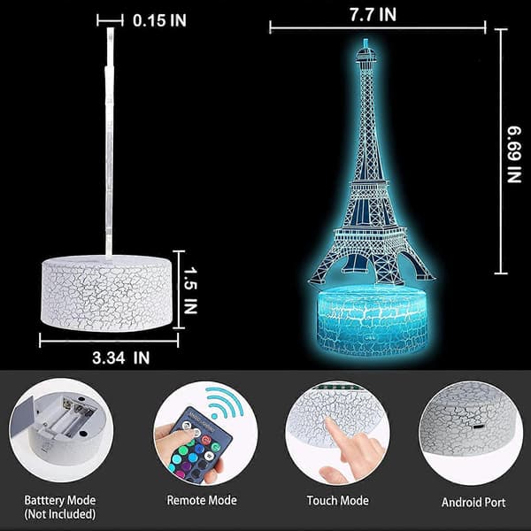 Eiffeltårnet 3D Illusjon LED Bordlampe, 16 Farger, Gave til Pappa, Mødre, Menn, Kvinner, Barn, Gutter, Tenåringer