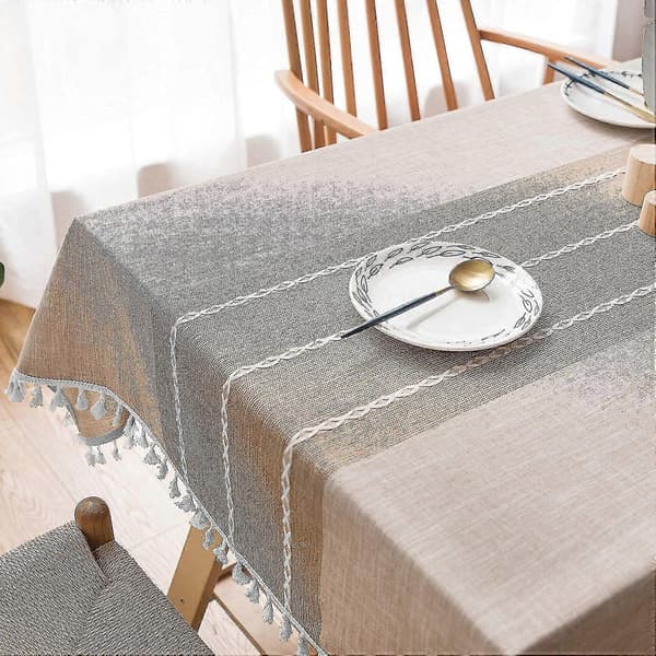 (Beige) 90*90 cm Vanntett duk Broderi Jute Lin Med Dusk