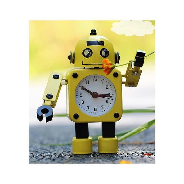 Robot Väckarklocka, Tyst Väckarklocka i Rostfritt Stål med Glitterögon och Svängarm, Barnpresent