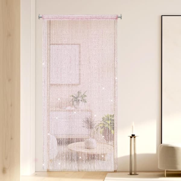 Dørgardin, hengende, paljettdekor, boho-stil, 100 x 200 cm, rosa