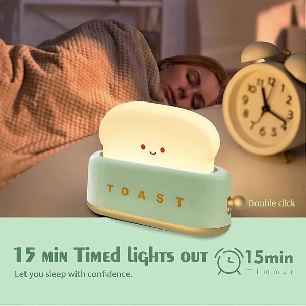 (Grön) Skrivbordsdekor Brödrostlampa, Uppladdningsbar Liten Lampa med Leende Ansikte Toast Bröd Söt Brödrostform Rumsdekor Nattlampa för Sovrum, Sängbord, Li