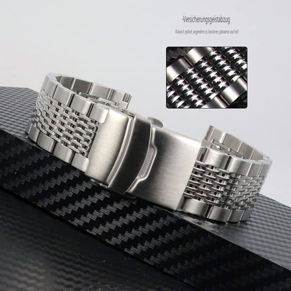 Klokkerem i rustfritt stål, sølv, premium mesh, erstatning, 22 mm