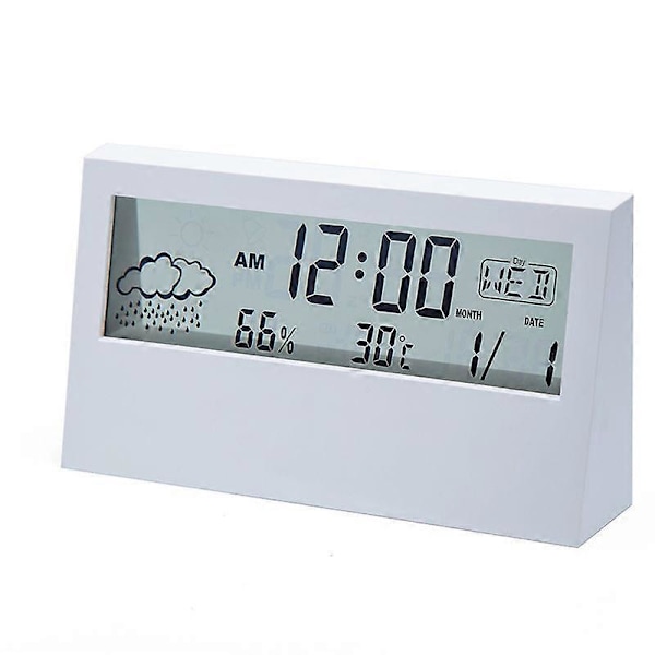 Vit Digital Väckarklocka, Digital Reseväckarklocka, Datum, Kalender, 12/24 Timmars Temperatur Batteridriven Väckarklocka, Snooze-funktion, Digital C