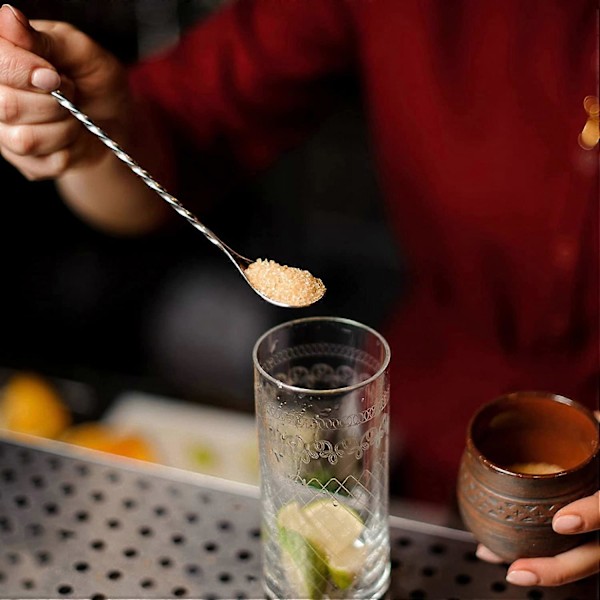 Cocktail-skje i rustfritt stål, langskaftet barskje med spiralmønster, profesjonelle cocktailrørepinner 30 cm 4 stk (4 farger)