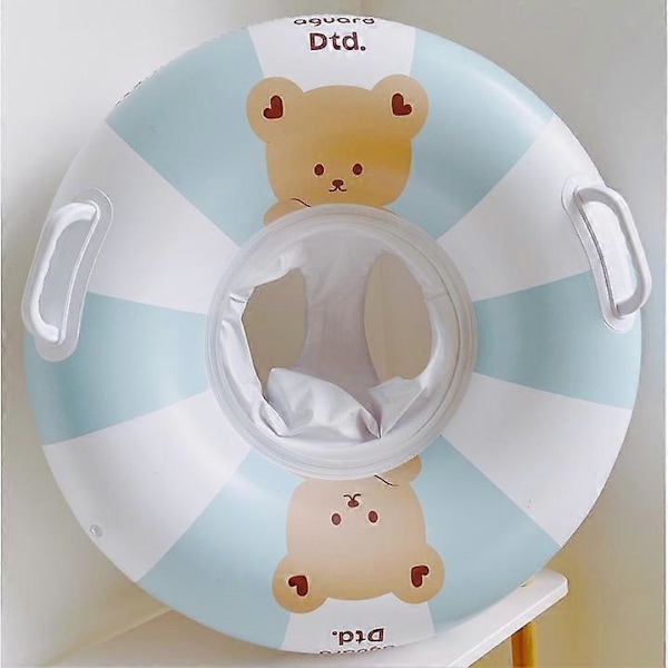 Blå uppblåsbar badring för barn med handtag, babyring, badring för barn, babysits för pool, poolring för b